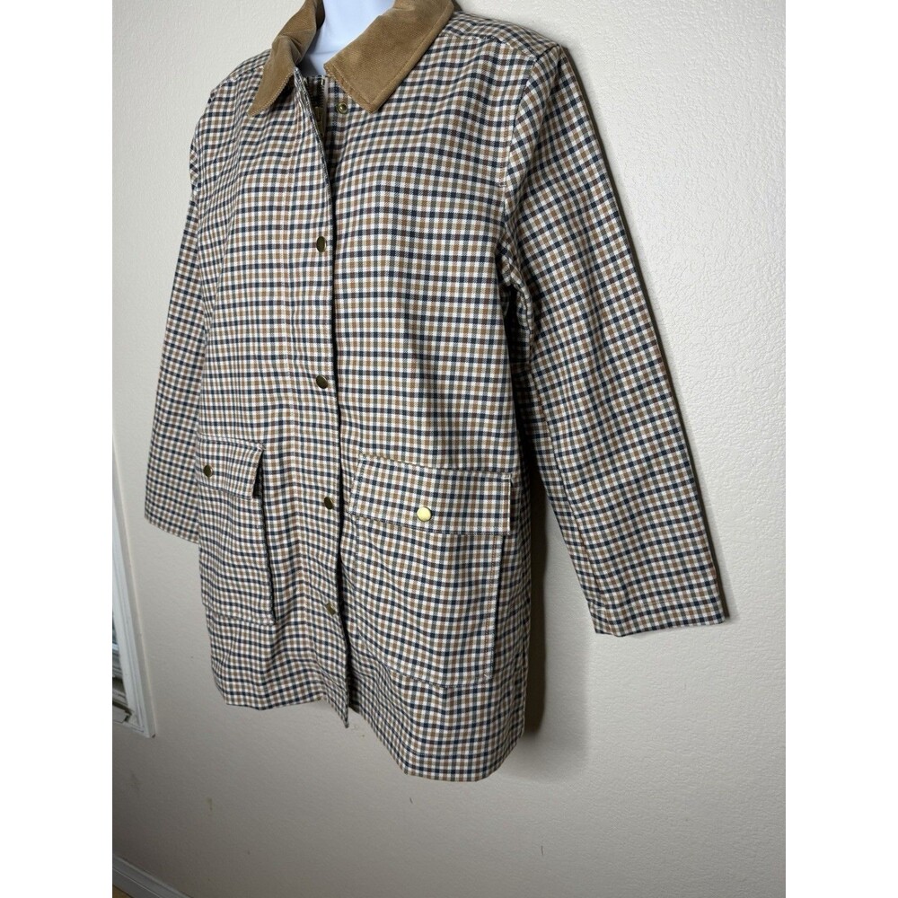 LOFT Tan Plaid Collar Jacket with Brown Trim - Picture 10 of 16